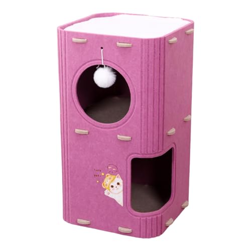 MotiveTech Katzenkletterhaus, Geschlossenes Katzenhaus, Kratzfest, Gemütlich, Indoor Spielhaus, für Katzen, 2-Schicht-violett von MotiveTech