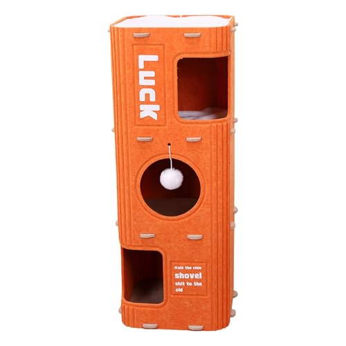 MotiveTech Katzenkletterhaus, Geschlossenes Katzenhaus, Kratzfest, Gemütlich, Indoor Spielhaus, für Katzen, 3-lagiges Orange von MotiveTech