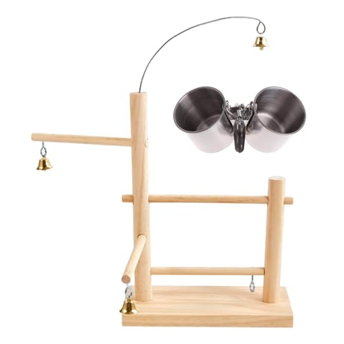 MotiveTech Vogellaufstall, Papageienspielständer mit Futterspendern, Vogeltrainingslaufstall, Holzständer, Sitzstange von MotiveTech