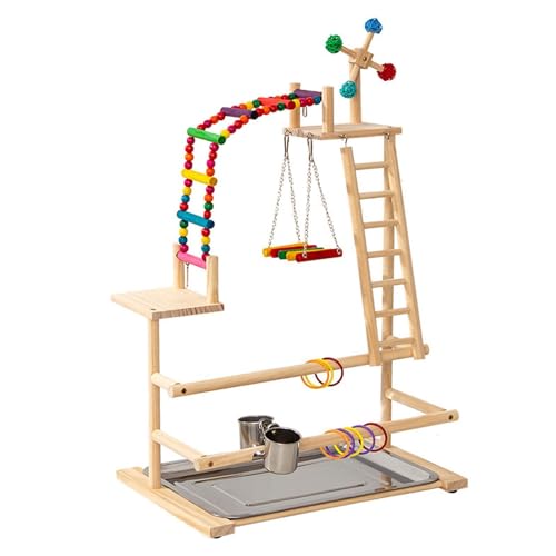 MotiveTech Vogelspielplatz mit Futternäpfen Papageienspielständer für Wellensittiche, Sittiche, Finken von MotiveTech