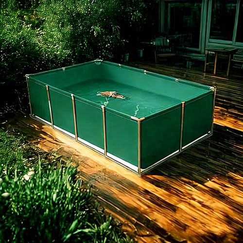 Moubhjd Aquakultur-Zuchtbecken aus robuster Plane mit Abfluss – PVC-Teich mit Stahlrahmen für Salzwasserfische & Koi – Tragbares Aquarium für Outdoor von Moubhjd