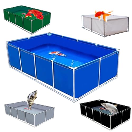Moubhjd Außenlagertank Segeltuch Fischteich, Aquakultur-Wassertankzisterne mit Stahlrahmen, multifunktionaler temporärer Fischteich aus PVC-Canvas zum Schwimmen von Koi-Fischen und Schildkröten von Moubhjd