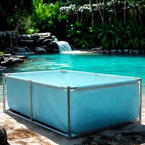 Moubhjd Außenlagertank Segeltuch Fischteich, Aquakultur-Wassertankzisterne mit Stahlrahmen, multifunktionaler temporärer Fischteich aus PVC-Canvas zum Schwimmen von Koi-Fischen und Schildkröten von Moubhjd