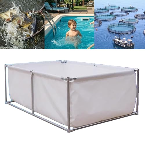 Moubhjd Fischteich-Reservoir mit Halterung, Segeltuch Rahmen Fischteich,Fischteich aus PVC-Segeltuch mit Stahlrahmen,kubischer Fischteich mit Ständer, Einfach Einzurichten von Moubhjd