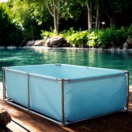 Moubhjd Mobiler PVC-Aquariumteich mit Sichtfenster – Fischbecken mit Stahlrahmen & Ablassventil – Für Kois, Teichpflege, Zucht & Gartenbewässerung von Moubhjd