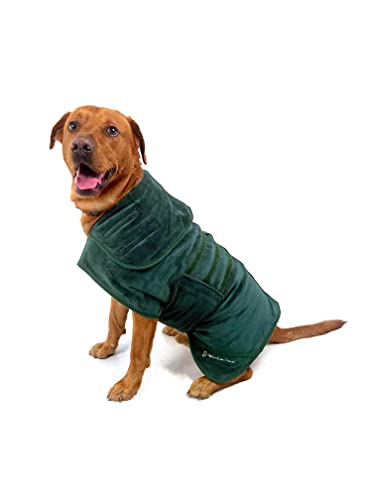 Mountain Paws Hunde-Trockenmantel | Mikrofaser-Hundehandtuch | super saugfähiger Hunde- oder Welpen-Bademantel mit verstellbarem Kragen/Kapuze und Bauchgurt | super weich | schnell trocknend, Grün von Mountain Paws