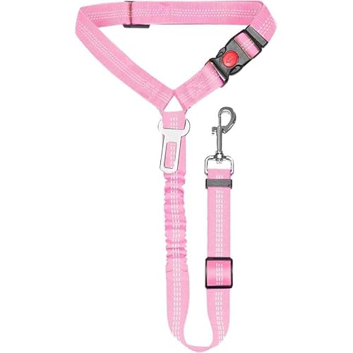 Haustier Auto Sicherheitsgurt, Größe verstellbares Zugseil, Nylon-Ringverschluss Haustierkette, geeignet für mittlere und große Hunde mit dem Auto (Rosa) von Mounteps