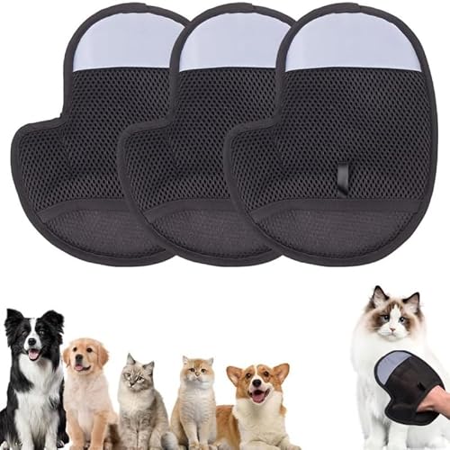 Haustier Haarentferner, 2025 neue doppelseitige Hunde Haarentferner, Katzenbürste, Hunde Bürsten für die Pflege, wiederverwendbare Haustier Entfernung Handschuh, Deshedding, Pflege (Schwarz - 3pcs) von Mounteps