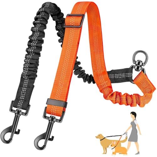 Haustier-Leine, automatisch einziehbar, EIN-Schlepp-Zwei-Hunde-Leine für Zwei Hunde (Schwarz + Orange) von Mounteps