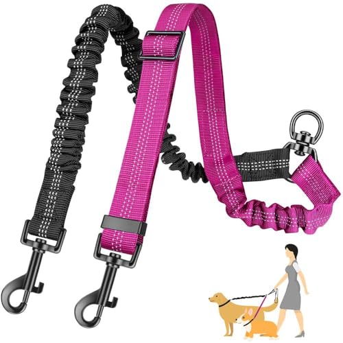 Haustier-Leine, automatisch einziehbar, EIN-Schlepp-Zwei-Hunde-Leine für Zwei Hunde (Schwarz + Rosenrot) von Mounteps