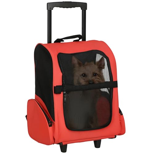 Hundetrolley Transporttasche Tragetasche für Tiere 2in1 Rucksack und Trolley 35x27x49 cm rot von Mounteps