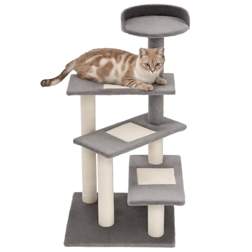 Kletterbaum Katzenbaum Spielbaum Katzenkratzbaum Treppe 5 Schichte Beige Grau 48,5 x 48,5 x 100 cm (LxBxH) von Mounteps