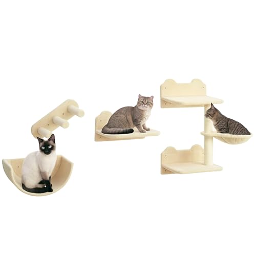 Kletterwand Katzen 4-teilig Katzen Kletterwand Set mit Kaztentreppe, Katzenbrücke, Hängematte, Kratzbaum mit Sprungplatt, Wandkratzbaum, Wand Katzenmöbel bis zu 5 kg, Beige Kletterwand Katzen 4-teilig Katzen Kletterwand Set mit Kaztentreppe, Katzenbrücke, Hängematte, Kratzbaum mit Sprungplatt, Wandkratzbaum, Wand Katzenmöbel bis zu 5 kg, Beige von Mounteps