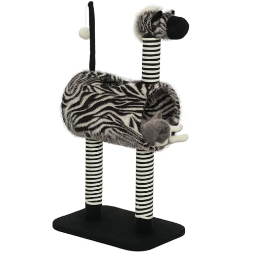 Kratzbaum, Höhe 93 cm, Katzenbaum im Zebra-Design, Kletterbaum mit Katzentunnel, Katzenkratzbaum mit Jutepfosten, Spielbaum, Katzenmöbel, Schwarz+Weiß von Mounteps