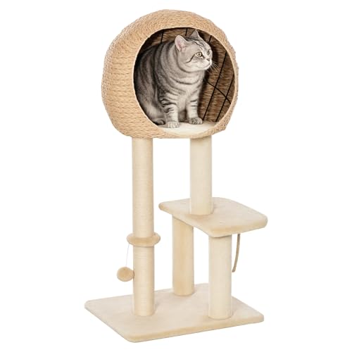 Kratzbaum 100 cm Katzenturm mit Höhle, Spielball, Sisalstämme, Plattform, mehrstöckiger Katzenkratzbaum, Kletterbaum, für mittelgroße Katzen, Beige Kratzbaum 100 cm Katzenturm mit Höhle, Spielball, Sisalstämme, Plattform, mehrstöckiger Katzenkratzbaum, Kletterbaum, für mittelgroße Katzen, Beige von Mounteps