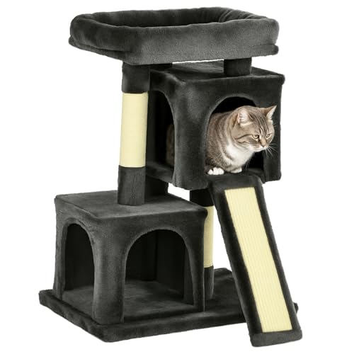 Kratzbaum 83 cm Kleiner Katzenkratzbaum mit Sisalsäulen, Katzenkratzbaum, Katzen Kletterbaum, Katzenbaum, Katzenmöbel Spielbaum für kleine Katzen, Dunkelgrau von Mounteps