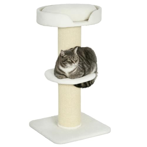 Kratzbaum 91 cm Katzenturm mit Sisalstämme, Plattform, Kissen mehrstöckiger Katzenkratzbaum, Kletterbaum, für mittelgroße Katzen, Cremeweiß von Mounteps