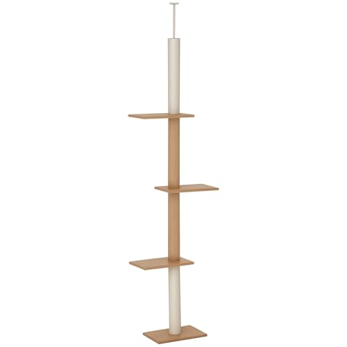 Kratzbaum Deckenhoch, 228-260 cm Höhenverstellbarer Katzenbaum Kletterbaum für Katzen mit 3 Ebenen, Katzenkratzbaum, Spielbaum vom Boden bis zur Decke Khaki von Mounteps