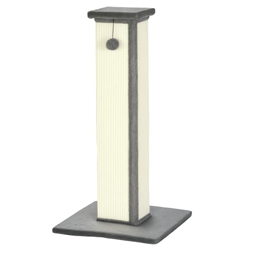 Kratzstamm, 81cm Kratzsäule, Sisal-Katzenkratzbaum mit Spielball, Kratzbaum für Katzen, Kratzmöbel für Katzen bis 5 kg, Indoor, Grau, Creme von Mounteps