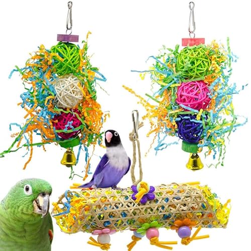 Mounteps 3 x Vogel-Papageien-Spielzeug zum Kauen und Futtersuche zum Aufhängen, Papierschnüre Mounteps 3 x Vogel-Papageien-Spielzeug zum Kauen und Futtersuche zum Aufhängen, Papierschnüre von Mounteps