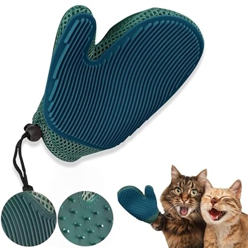 Mounteps Doppelseitige Haustier Pflege Handschuhe für Hunde und Katzen, Hund Haarentferner Handschuhe, wiederverwendbar, geeignet für Deshedding, Baden, Pflege, Haustier Reinigung Werkzeug (Blau) von Mounteps