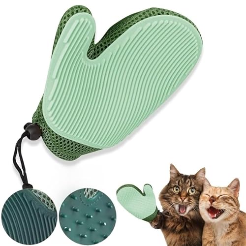 Mounteps Doppelseitige Haustier Pflege Handschuhe für Hunde und Katzen, Hund Haarentferner Handschuhe, wiederverwendbar, geeignet für Deshedding, Baden, Pflege, Haustier Reinigung Werkzeug (Grün) von Mounteps