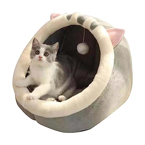 Katzenhöhle, Kuschelhöhle für Katzen – mit hängendem Spielzeug und Stempel aus Baumwolle – weiches und warmes Haus für Katzen von Moxeupon