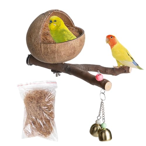 Kokosnuss-Vogelhaus, Natürliches Vogelversteck aus Kokosnussschale, Nesthaus-Hüttenkäfig, Sittich-Nistkasten für Liebesvögel, Sittiche, Finken, Wellensittiche Kokosnuss-Vogelhaus, Natürliches Vogelversteck aus Kokosnussschale, Nesthaus-Hüttenkäfig, Sittich-Nistkasten für Liebesvögel, Sittiche, Finken, Wellensittiche von Moxeupon