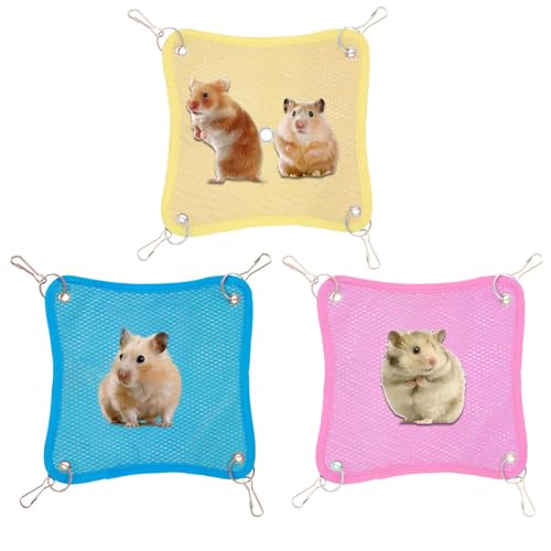 Moxeupon Hamster Hängematte - 3er Set Frettchen Hängematte Mit Mesh-Atmungsgewebe Für Käfige | Abnehmbar Schnelltrocknend Schlafkissen Für Kleintiere Eichhörnchen Hamster Frettchen von Moxeupon