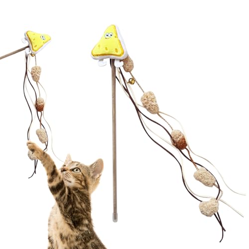 Moxeupon Katzenspielangel, Katzenstab Spielzeug Mit Futter-Motiv, Interaktive Katzenspielangel zur Förderung von Bewegung und Intelligenz mit Plüsch Attrappe für Unterhaltung und Beschäftigung von Moxeupon