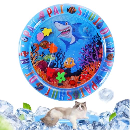 Moxeupon Wassermatte Für Katzen | Dickere Sensorische Wassermatte Für Katzen,Aufblasbare Runde Matte mit Schwimmenden Fischen gegen Langeweile für Bewegung und Jagdtrieb von Moxeupon