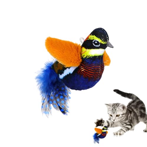 Moxeupon Zwitscherndes Vogel-Katzenspielzeug - Plüschfederspielzeug für Hauskatzen | Automatisches Katzen-Vogelspielzeug, elektronisches Katzenspielzeug für Hauskatzen, Langeweile, Bewegung von Moxeupon