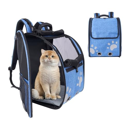 Katzen-Rucksack, für kleine und mittelgroße Haustiere, atmungsaktiv, großer Platz, belüfteter Netzstoff, für Wandern, Spazierengehen, Outdoor, bis 13,6 kg, Blau Katzen-Rucksack, für kleine und mittelgroße Haustiere, atmungsaktiv, großer Platz, belüfteter Netzstoff, für Wandern, Spazierengehen, Outdoor, bis 13,6 kg, Blau von Moysoon