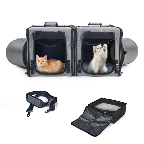 Katzentragetasche mit Katzentoilette, 2-in-1, tragbare Doppel-Katzentragetaschen für 2 Katzen und Haustierunterstand, ideal für mehrere Katzen, weiches faltbares Design mit Schultergurt, große Größe, Katzentragetasche mit Katzentoilette, 2-in-1, tragbare Doppel-Katzentragetaschen für 2 Katzen und Haustierunterstand, ideal für mehrere Katzen, weiches faltbares Design mit Schultergurt, große Größe, von Moysoon