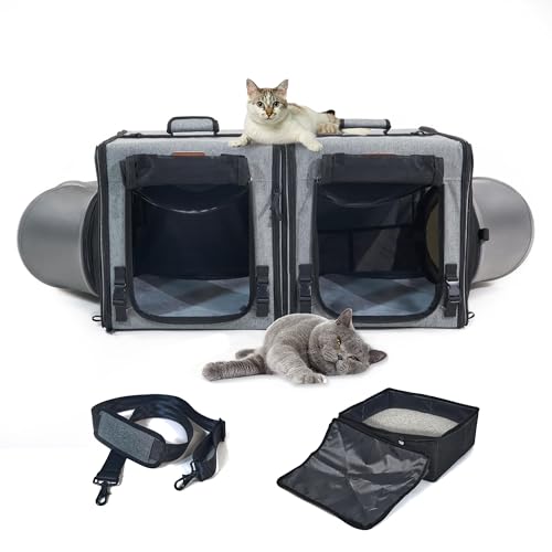 Katzentragetasche mit Katzentoilette, 2-in-1, tragbare doppelte Katzentragetaschen für 2 Katzen und Haustierunterstand, ideal für mehrere Katzen, weiches faltbares Design mit Schultergurt, kleine Katzentragetasche mit Katzentoilette, 2-in-1, tragbare doppelte Katzentragetaschen für 2 Katzen und Haustierunterstand, ideal für mehrere Katzen, weiches faltbares Design mit Schultergurt, kleine von Moysoon