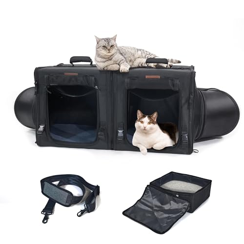 Katzentragetasche mit Katzentoilette, 2-in-1 tragbare Doppel-Katzentragetaschen für 2 Katzen und Haustierunterstand, ideal für mehrere Katzen, weiches faltbares Design mit Schultergurt Katzentragetasche mit Katzentoilette, 2-in-1 tragbare Doppel-Katzentragetaschen für 2 Katzen und Haustierunterstand, ideal für mehrere Katzen, weiches faltbares Design mit Schultergurt von Moysoon