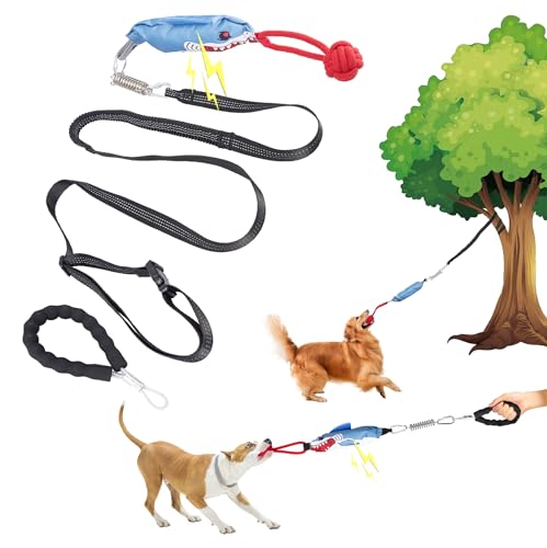 Hundespielzeug zum Ziehen des Krieges mit Griffen, festgebunden, Outdoor-Spielzeug mit quietschendem Selbstspiel für aggressive Kauer, langlebiges Bungee-Seil mit Kauball von Moysoon