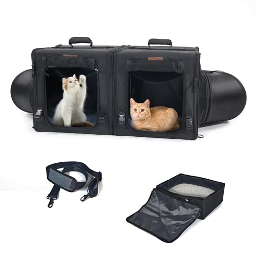 Moysoon Tragbarer Katzenkäfig mit zwei Fächern, bequeme Reisebox für Kätzchen, einfach zu falten und zu tragen, mit tragbarer Tragetasche, zwei Hängematten, Matten und zusammenklappbarer Moysoon Tragbarer Katzenkäfig mit zwei Fächern, bequeme Reisebox für Kätzchen, einfach zu falten und zu tragen, mit tragbarer Tragetasche, zwei Hängematten, Matten und zusammenklappbarer von Moysoon