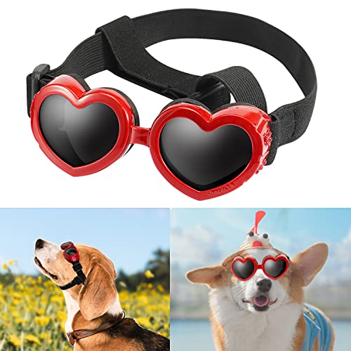 Sonnenbrille für Hunde UV Schutzbrille Hundebrille Winddicht Verstellbare Herzform Hundebrille Antibeschlagbrille & Wasserdichter für Kleine Hunde (Rot) von Moyubath