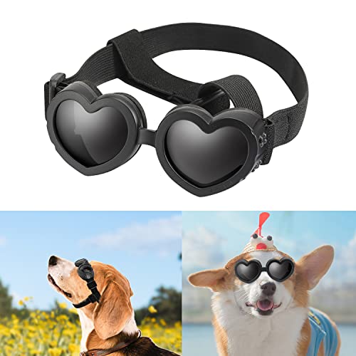 Sonnenbrille für Hunde UV Schutzbrille Hundebrille Winddicht Verstellbare Herzform Hundebrille Antibeschlagbrille & Wasserdichter für Kleine Hunde (Schwarz) von Moyubath