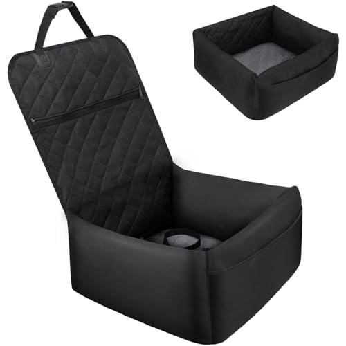 Mozvvco Hundesitz Auto, 2-in-1 Hundebett Auto Hunde Autositz Rückbank, Autositz Hund mit Sicherheitsgurt & Saugfähige Matte & Waschbarer Bezug, Hundeautositz für Kleine Hunde, Schwarz von Mozvvco