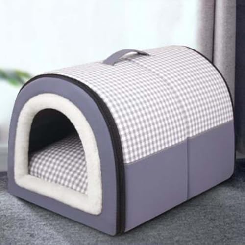 Hundebett für den Innenbereich, 2-in-1, faltbar, Katzen-Iglu-Betten mit Anti-Angst-abnehmbarem Kissen, Welpen, beruhigende Hundehütte, wasserdicht, warme Katzenhöhle (70 x 55 x 45 cm, blau) von Mozzeilee