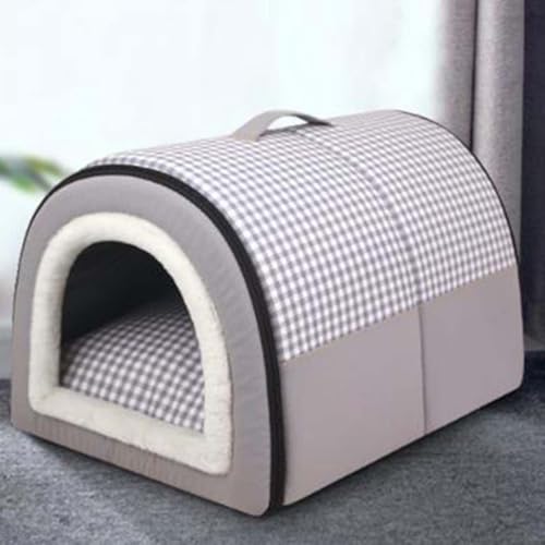 Hundebett für den Innenbereich, 2-in-1, faltbares Katzen-Iglu-Bett mit abnehmbarem Kissen, wasserdicht, warm, Katzenhöhle, Welpen, beruhigende Hundehütte (70 x 55 x 45 cm, grau) von Mozzeilee