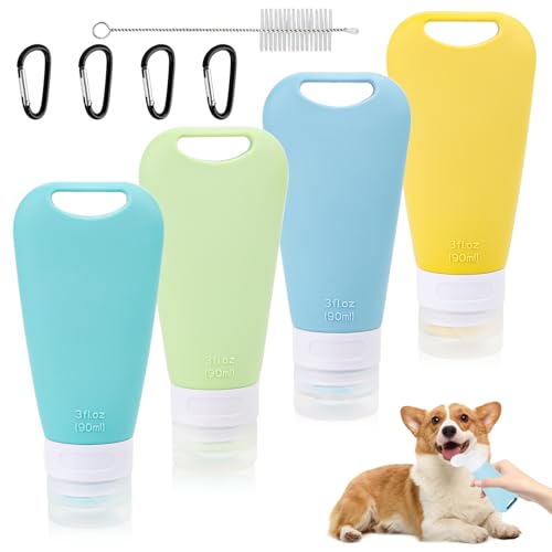 Hundefutterschlauch zum Befüllen von Hunden, 4 Stück Dosierflaschen mit sauberer Bürste, befüllbare Röhren für Hunde, 90 ml, Futterschlauch Hund mit Karabiner, Silikon-Reiseflaschen zur Aufbewahrung von MplehDa