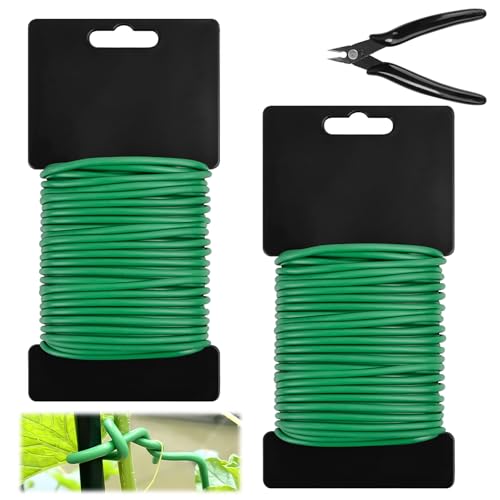 MplehDa Gartendraht 3,5mm X 20 M, 2 Rollen Pflanzenbinder, Grün Pflanzendraht Weich, Bindedraht Flexibler, Blumendraht mit Gummiert, Garten Draht zum sichern und stützen von Tomaten, Blumen, Pflanzen von MplehDa