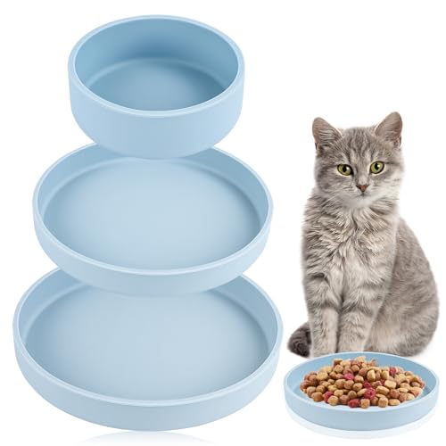 Silikon Futternapf für Katzen und Hunde 3 Stück Flache Katzennäpfe rutschfeste Katzenschüssel katzenfutternapf für Trockenfutter und Nassfutter (Blau) von MplehDa