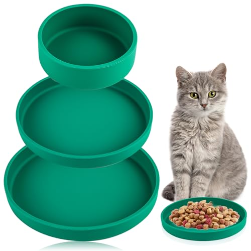 Silikon Futternapf für Katzen und Hunde 3 Stück Flache Katzennäpfe rutschfeste Katzenschüssel katzenfutternapf für Trockenfutter und Nassfutter (Grün) von MplehDa