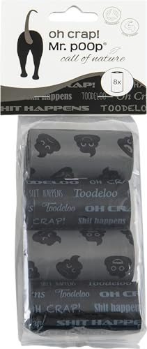 Mr Poop, Ökologische Nachfüllungen für Müllbeutel für Hunde und Katzen, graues und schwarzes Motiv, 8 Rollen, feuchtigkeitsbeständig, Standardgröße, Farbe Grau/Schwarz von Mr Poop