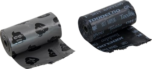 Mr Poop, Widerstandsfähige und langlebige Hundekot-Entsorgungsbeutel, 15 Beutel pro Rolle, Elegantes graues und schwarzes Design, kompatibel mit den gängigsten Spendern, Standardgröße von Mr Poop