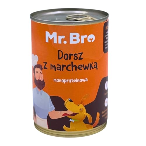 MR. BRO Kabeljau mit Karotte Monoprotein Nassfutter 400g getreidefrei glutenfrei hochwertiges Hundefutter ohne künstliche Farb Konservierungs und Füllstoffe ohne Hühnerfleisch von Mr. Bro